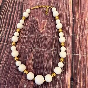 Vintage Signed Monet White Lucite with Gold Spacers Ball Beaded Necklace